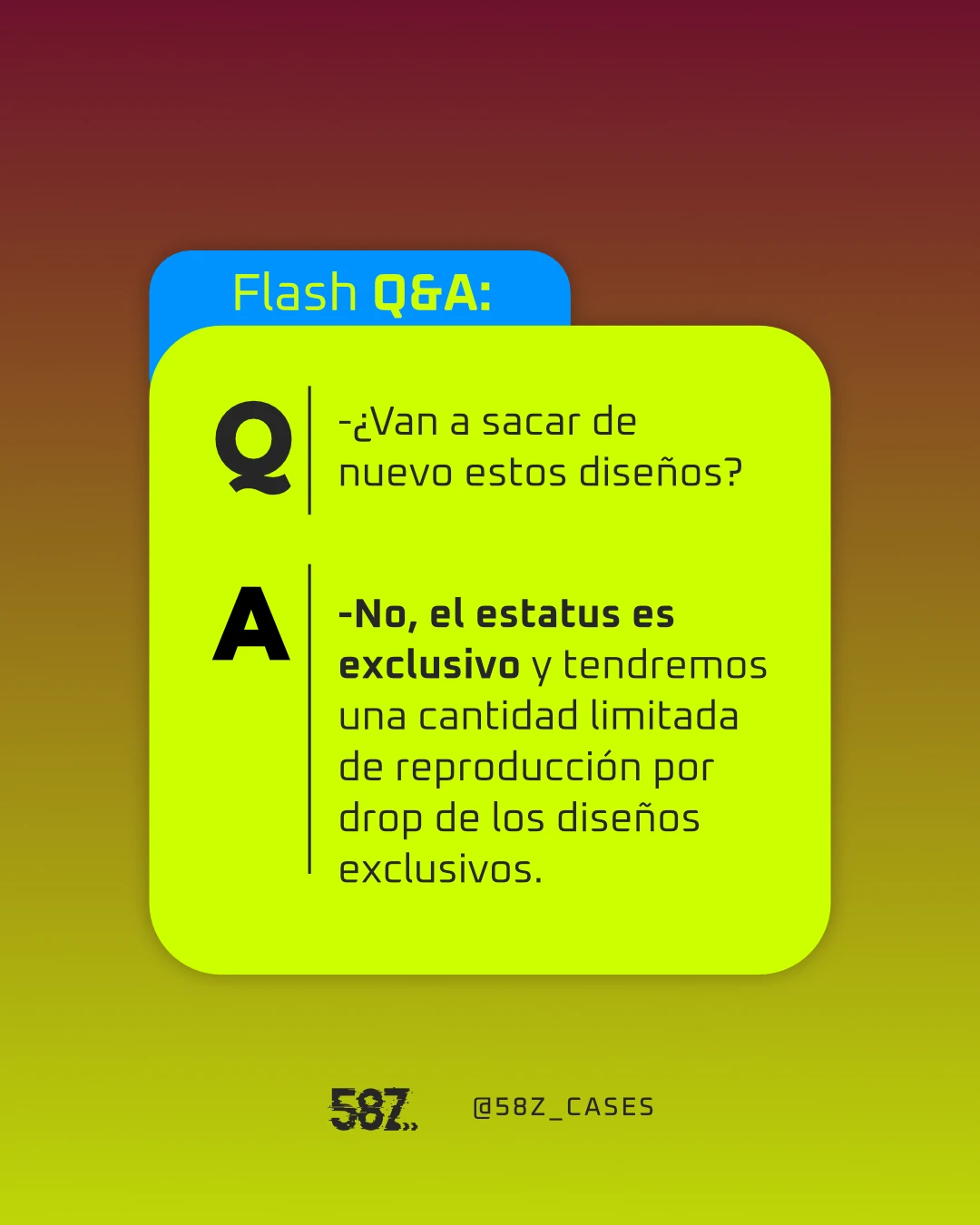 Publicación de 58Z Cases: Flash Q&A, los diseños son exclusivos y de cantidad limitada por drop