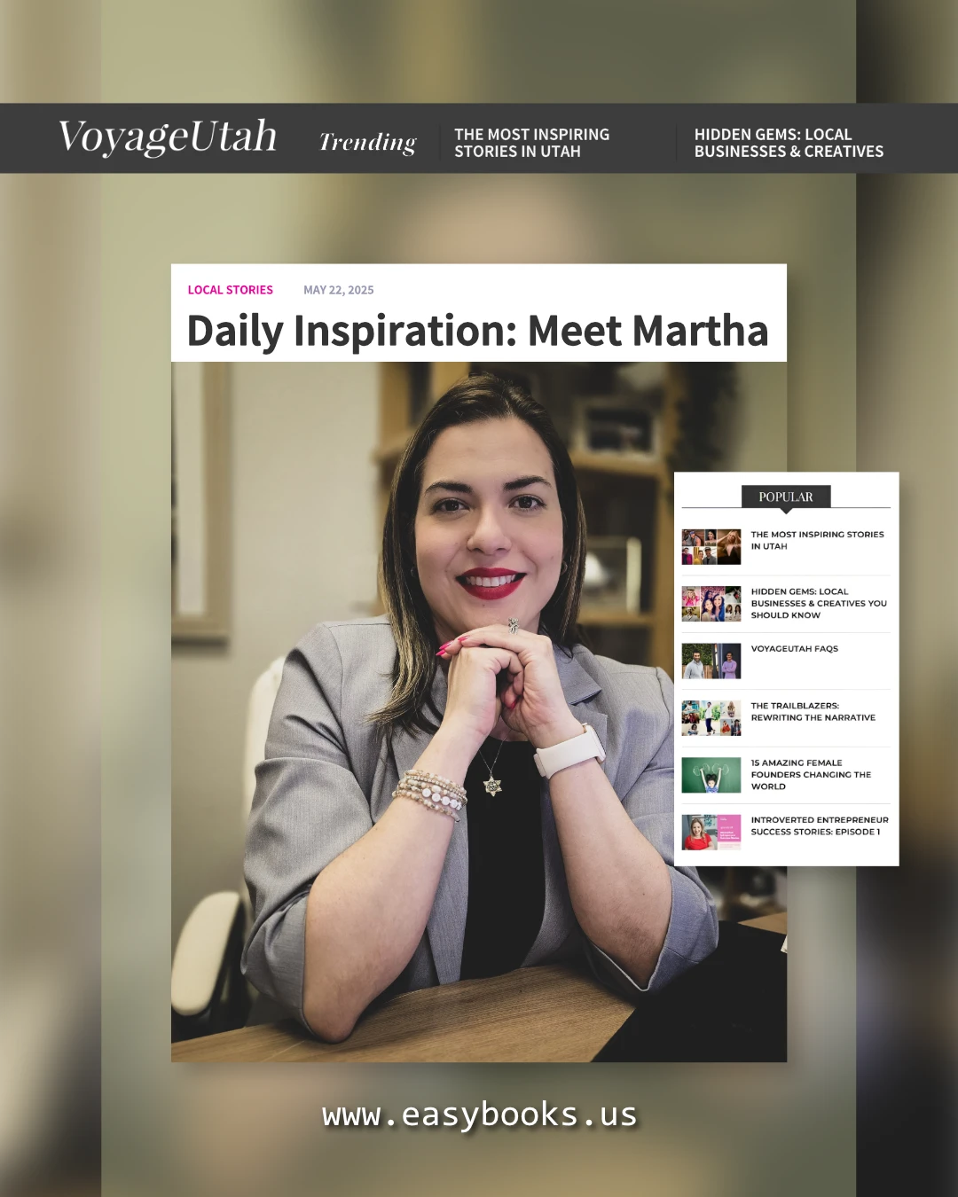 Publicación de Easy Books: Martha en VoyageUtah, “Daily Inspiration: Meet Martha”