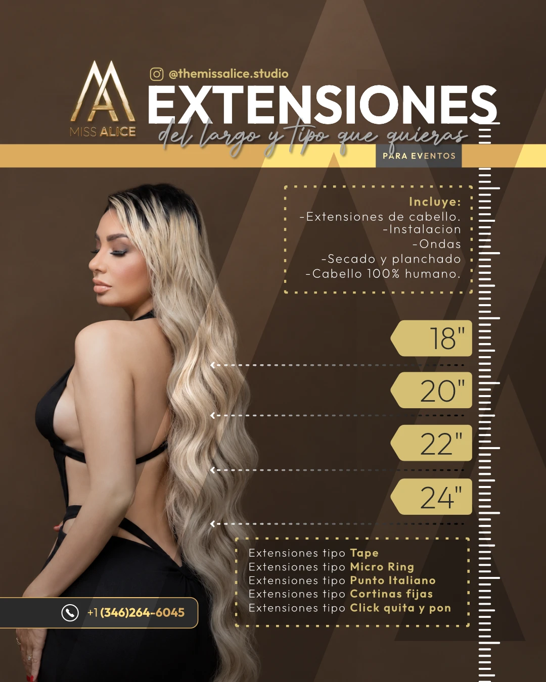 Publicación de Miss Alice Studio: extensiones de cabello de 18 a 24 pulgadas para eventos