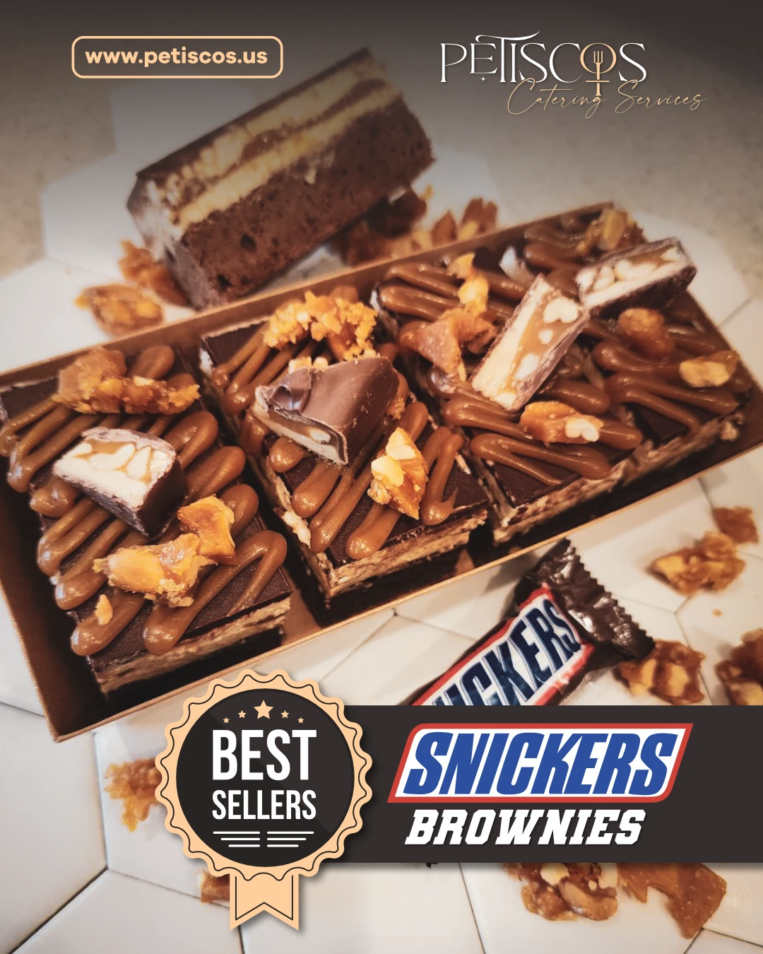 Publicación de Petiscos Catering: brownies de Snickers, best sellers