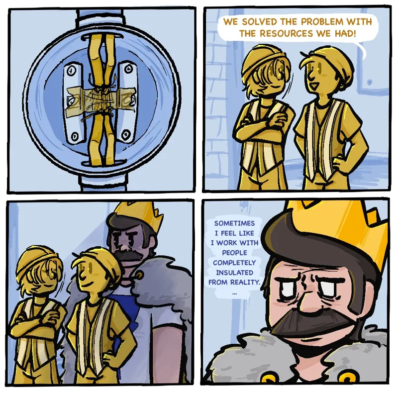 Cómic de Rey Electric: la cuadrilla arregla un medidor con cinta